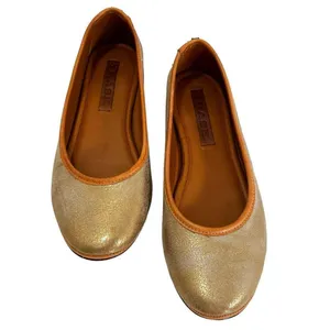 Trask Piper Gold Metallic Brush Off Natural Vachetta Leather Flats thumbnail 2