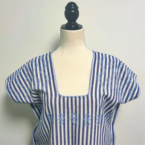 Tuckernuck Ivory Blue Stripe Mini Sullivan Embroidered Canvas Caftan Tunic Small thumbnail 2