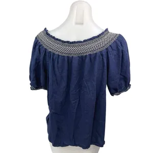 Old Navy Womens Navy Blue Off The Shoulder Stretch Ruffle Boho Blouse Top Size M thumbnail 2