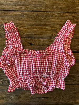 WeWoreWhat Red Gingham Ruffled Crop Top-Women thumbnail 5