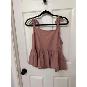 Madewell‎ Tie-Shoulder Peplum Cami Top Pink Clip Dot Smocked Babydoll L thumbnail 3