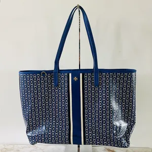 TORY BURCH Blue White Stripe Gemini Link Tote Bag thumbnail 1