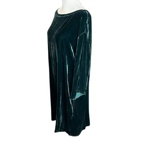 Eileen Fisher Emerald Green Silk Velvet Cocoon Dress L Oversized thumbnail 4