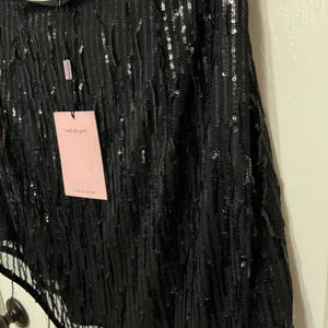 NWT Avec Les Filles Womens Black Sequin Fringe Short‎ Mini Skirt size small thumbnail 7