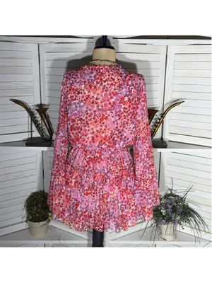 Misa Los Angeles chiffon babydoll floral mini dress Angel sleeves boho Fairy XS thumbnail 3