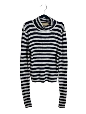 Free People Super Stripe Sweater Ribbed Turtleneck Stretch Knit Medium thumbnail 2