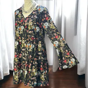 Altar'd State Floral Babydoll Mini Dress Black‎ V-Neck Bell Sleeve Small thumbnail 5