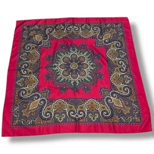 Vintage Silk Paisley Printed Scarf Red Blue Medallion Made In England Equestrian thumbnail 1