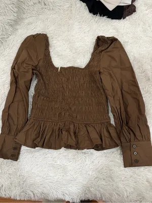 Peppermayo Joyce Long Sleeve Cotton Shirred Top - Chocolate thumbnail 8