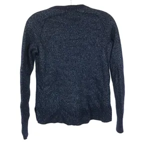 Womens Size Medium J.Crew Navy Silver Italian Cashmere Metallic Pullover Sweater thumbnail 3