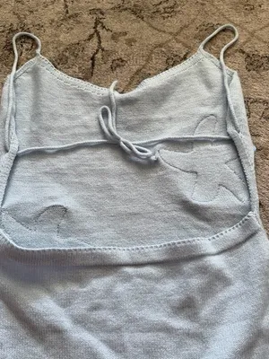 Light Blue Sequin Starfish Cami Knit Dress 🤍🩵 Size XS thumbnail 2