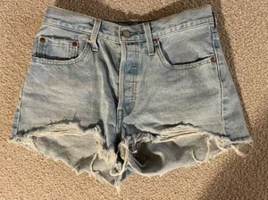 Levi's Light Blue Distressed High-Rise Denim Shorts thumbnail 1