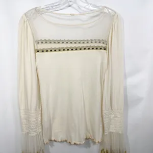Free People Small Top Ivory Embroidered Bell Sleeve‎ Flared Boho Dramatic 696 thumbnail 12