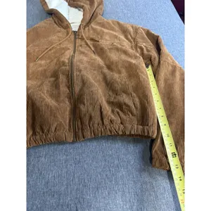 Ashley Sunrise Collection Corduroy Hooded Cropped Zip Sherpa Lined Jacket XL thumbnail 4