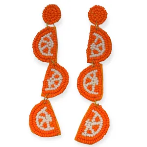 Boutique Handmade Orange Slices Beaded Earrings NWT thumbnail 1