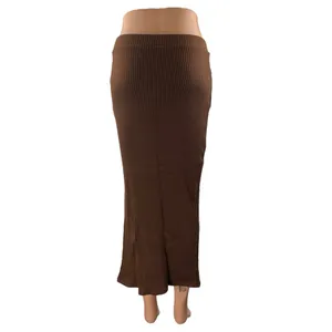 Social Tourist Women's Brown Ribbed High Waist Slit Midi Knit Pencil Skirt Sz S thumbnail 3