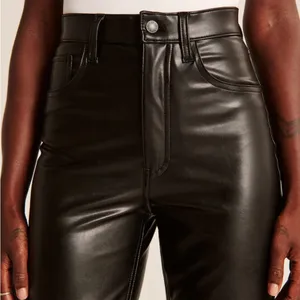 Abercrombie SHORT 90’s Straight Ultra High Rise Vegan Leather Black Pants 12 thumbnail 5