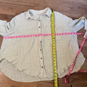 Free People We The Free Pale Green Gauze Button‎ Down Shirt Small S Oversized thumbnail 3