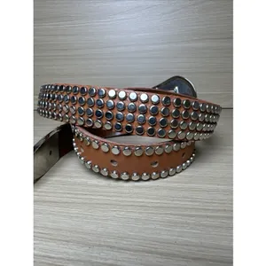 Vintage Statement Belt Womens A. Taylor Tan Silver Buckle Medium Studded‎ thumbnail 12