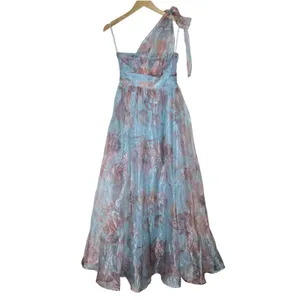 Lulus Blue Pink Dramatically Lovely Floral One-Shoulder Maxi Dress Organza S NWT thumbnail 4