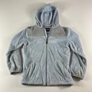 North Face‎ Jacket Girls Large Blue Fuzzy Hooded Full Zip Fleece Denali YOUTH thumbnail 1