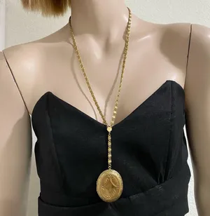 Vintage Signed 1928 Scroll Chain Link Gold-tone Locket Pendant 30” Necklace thumbnail 2