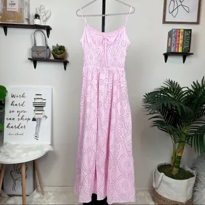 Charlie Holiday Anne Pink Eyelet Cotton Smocked Broderie Maxi Sundress thumbnail 8