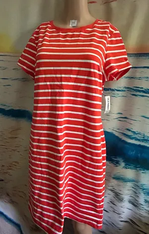 Old Navy Women’s Striped Orange & White Casual Tee Dress LG NWT thumbnail 1