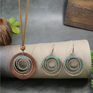 Boho Vintage Style Necklace/Earrings‎ Set Hollow Spiral Design Zinc Alloy Wood thumbnail 2