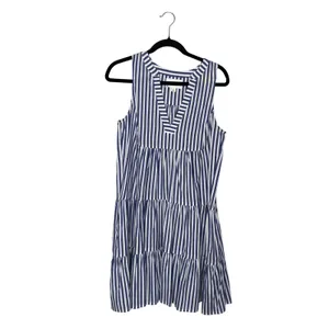 Pomander Place Dress Women S Blue White Good Striped Tiered Cotton Mini Y20971T thumbnail 2