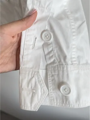 L.L.Bean White Cotton Utility Safari Field Jacket 4 Pocket Button Womens thumbnail 7