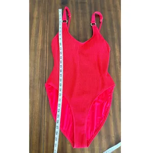 Bikini Bliss Women Hot Pink Crinkle Textured One Piece Swimsuit Size‎ L High Cut thumbnail 6