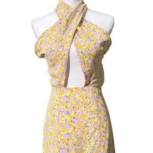 Selfie Leslie Saints & Secrets Halterneck Mini Dress Floral Yellow Size Small thumbnail 6