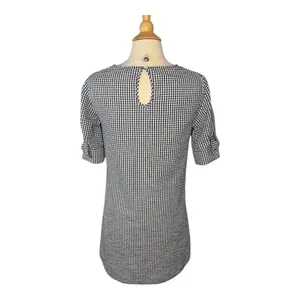 Crown & Ivy Gingham Shift Dress Womens Small‎ Black White Bow Sleeve Tunic Mini thumbnail 6
