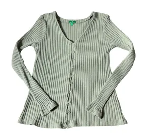 Dip‎ Organic Cotton Minimalist Ribbed Cardigan Layering Button Front Top XL thumbnail 1
