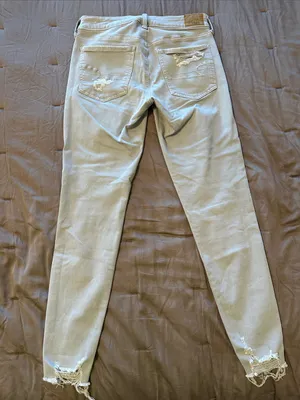 American Eagle Outfitters Light Gray Ripped Skinny Jeans thumbnail 4