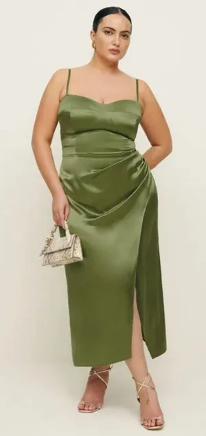 reformation Marguerite Silk Dress leaf green size 14 UB thumbnail 1