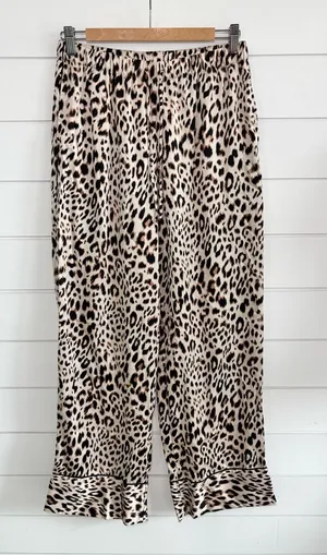 Victoria's Secret Leopard-Print Satin Pants in Cream, Brown, Black Size S thumbnail 1