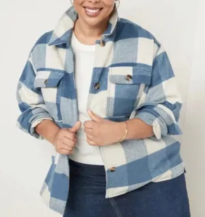 Old Navy Soft Plaid Brushed Shacket thumbnail 1