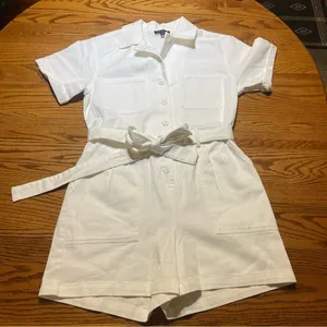 Skies Are Blue White Denim Romper Size Medium thumbnail 1