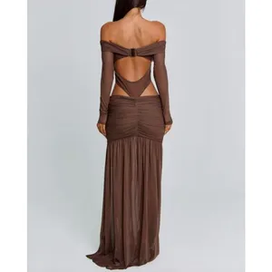 Outcast Clothing Maxi Dress Off Shoulder Cut Out Angelae Size M Brown thumbnail 7