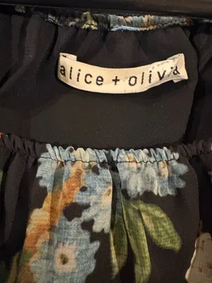 Alice + Olivia Alta Peasant Blouse top black floral birds sz S romance boho thumbnail 4