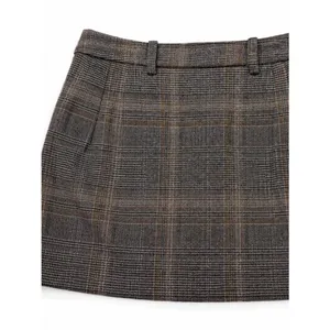 Madewell Size 2 Brown Plaid Mini Skirt Tailored Preppy Academia Fall Office Y2K thumbnail 4