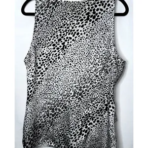 White House Black Market Womens Size XL Black White Leopard Print Ruffle Blouse thumbnail 4