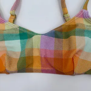 Billabong Bikini Top SZ Small Warm Wave Lila Bralette Swim Suit Madras Plaid NWT thumbnail 13
