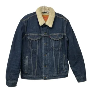 Levis Sherpa Lined Dark Wash Womens Denim Jacket Size Medium thumbnail 2