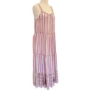 Sundance Veria Midi Tiered Pockets Striped Embroidered Sleeveless Boho Medium thumbnail 3
