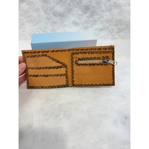 Morelos Mexico Hand Painted Leather Sun Moon Bifold Wallet Tan Celestial Zipper thumbnail 4