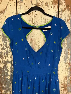 Abercrombie and Fitch Open back scoop neck Mini dress, blue, bird pattern, Large thumbnail 2