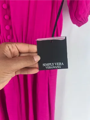 Simply Vera Vera Wang Semi Satin‎ Pink V-Neck Puff Sleeve Maxi Dress Size XS NWT thumbnail 8